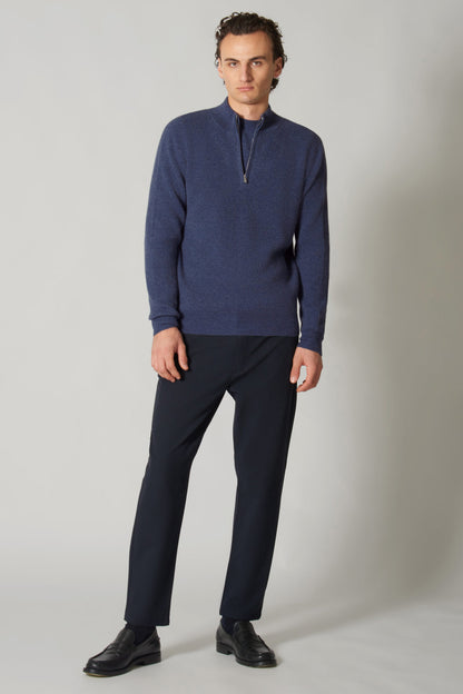 Lupetto Mezza Zip a Costa Inglese in Puro Cashmere Flanella
