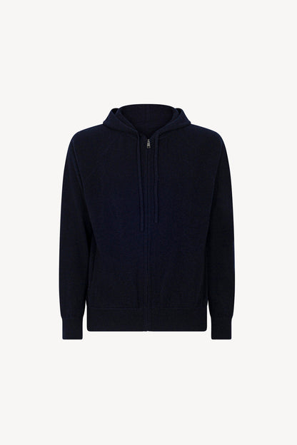 Felpa Uomo con Cappuccio in Puro Cashmere Navy