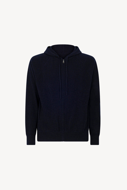 Felpa Uomo con Cappuccio in Puro Cashmere Navy