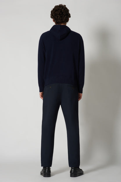 Felpa Uomo con Cappuccio in Puro Cashmere Navy