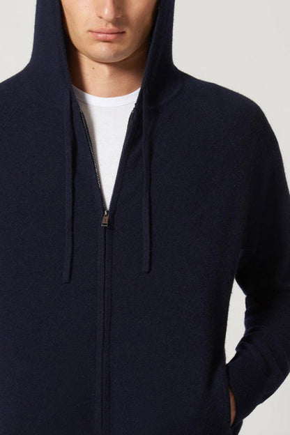 Felpa Uomo con Cappuccio in Puro Cashmere Navy