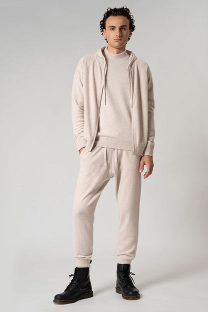 Felpa Uomo con Cappuccio in Puro Cashmere Avena