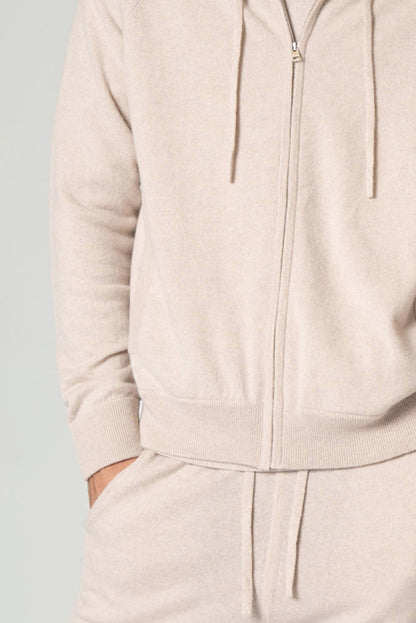 Felpa Uomo con Cappuccio in Puro Cashmere Avena