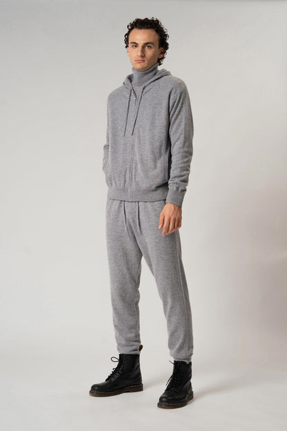 Felpa Uomo con Cappuccio in Puro Cashmere Silver