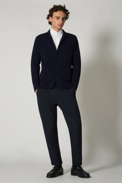 Blazer in Maglia Stoffa in Puro Cashmere Navy